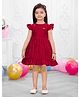 Snazzy Girl Cotton Woven Frill Sleeves Floral Applique Detailed Dress - Maroon