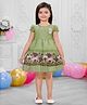 SNAZZY Girl Cotton Woven Half Puffed Sleeves Floral Applique & Embroidered Dress - Green