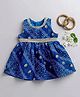 Many frocks & Woven Sleeveless Lace Embellished Bandhani Printed Dress - Blue