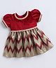 Many frocks & Velvet Woven Half Puffed Sleeves Chevron Designed Lace Embellished Dress - Maroon