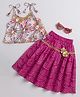 Many frocks & Cotton Blend Woven Sleeveless Lace Embellished Floral Printed & Applique Detailed Lehenga Choli Set - Pink