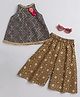 Many frocks & Cotton Blend Woven Half Sleeves Lace Embellished & Floral Applique Detailed Top & Plazzo Set - Black & Yellow