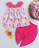 Many frocks & Woven Sleeveless Gota Lace Embellished Floral Printed Kurti & Dhoti Set - Multi Colour & Pink