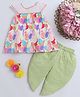 Many frocks & Woven Sleeveless Gota Lace Embellished Floral Printed Kurti & Dhoti Set - Multi Colour & Green