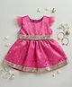 Many frocks & Satin Woven Sleeveless Gota Lace Embellished Stars Printed Dress - Pink