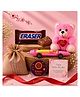 Expelite Unique Rakhi Gift Hamper for Sister with Chocolate Eraser , Jute Potli, Teddy and Greeting Card | Special Raksha Bandhan Gift for Sis