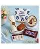 Expelite Evil Eye theme Rakhi gift for brother with Chocolate Eraser , tikka set , Rakhi , Greeting Card and Guardian Bell