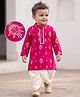 EARTHY TOUCH 100% Cotton Knit Full Sleeves Kurta and Dhoti with Full Length and Floral Motifs Print in Pink