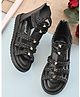 Steprite Studs Embellished & Braided Strap Detailed Zipper Closure Sandals - Black