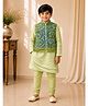 Twisha Cotton Woven Full Sleeves Chevron Kurta Pyjama Set With Jacket - Limegreen