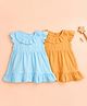 Kidbea Cotton Woven Pack Of 2 Frill Sleeves Solid Dresses - Blue & Yellow