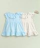 Kidbea Cotton Woven Pack Of 2 Frill Sleeves Solid Dresses - Blue & Off White