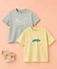 Kidbea Cotton Woven Pack Of 2 Half Sleeves Whale & Crocodile Printed Tees - Grey & Cream