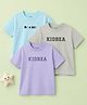 Kidbea Cotton Woven Pack Of 3 Half Sleeves Brand Name Printed Tees - Blue Grey & Lavender