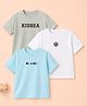 Kidbea Cotton Woven Pack Of 3 Half Sleeves Brand Name Printed Tees - Blue Grey & White