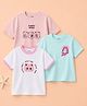 Kidbea Cotton Woven Pack Of 3 Half Sleeves Bear & Mermaid Printed Tees - Pink Blue & White