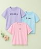Kidbea Cotton Woven Pack Of 3 Half Sleeves Brand Name  Printed Tees - Lavender Blue & Pink