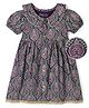 Earthy Touch 100% Cotton Knit Ethnic Dress with Half Sleeves and Damask Pattern Print in Purple for 3-6 Months