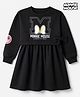 Primo Gino Disney 100% Cotton Fleece Knit Dress with Full Sleeves - Black
