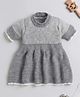 Little Angels Knit Half Sleeves Striped Dress - Grey