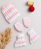 Little Angels Knit Striped Coordinating Cap Socks & Mittens Set - White & Pink