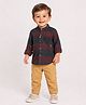 Spool Junior Cotton Woven Full Sleeve Checked Shirt & Pant Set  - Maroon