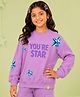 Kiddopanti Fleece Knit Full Sleeves Stars & You Are A Star  Text Back Printed Light Winter Sweatshirt - Lilac