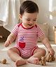 PURPLE UNITED KIDS Single Jersey Woven Half Sleeves Striped Romper - Red