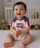 PURPLE UNITED KIDS Single Jersey Woven Half Sleeves Hello Summer Text Printed Romper - Dark Blue & White