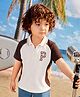 Purple United Kids Cotton Knit Half Raglan Sleeves P Text Embroidered Polo Tee - Brown