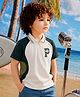 Purple United Kids Cotton Knit Half Raglan Sleeves P Text Embroidered Polo Tee - Green