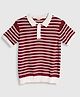 PURPLE UNITED KIDS Cotton Knit Half Sleeves Striped Polo Tee - Red