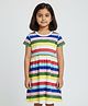 Biglilpeople Cotton Woven Half Sleeves Striped Dress - White