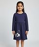 Biglilpeople Cotton Woven Full Sleeves Unicorn Printed Dress - Navy Blue