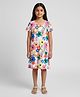 Biglilpeople Cotton Woven Half Sleeves Floral Printed Dress - White