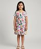 Biglilpeople Cotton Woven Half Sleeves Animals Printed Dress - White
