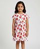 Biglilpeople Cotton Woven Half Sleeves Strawberries Printed Dress - White