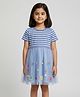 Biglilpeople Cotton Woven Half Sleeves Floral & Butterfly Applique Detailed Dress - Blue
