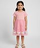 Biglilpeople Cotton Woven Half Sleeves Floral & Bunny Applique Detailed Dress - Pink