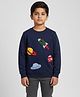Biglilpeople Cotton Woven Full Sleeves Space Theme Plush Applique Detailed Sweatshirt - Navy Blue