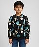 Biglilpeople Cotton Woven Full Sleeves Space Theme Printed Sweatshirt - Black