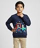 Biglilpeople Cotton Woven Full Sleeves Reindeer In Tractor Printed Sweatshirt - Navy Blue