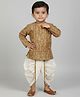 Biglilpeople Cotton Woven Full Sleeves Floral Motif Printed Dhoti Kurta Set - Brown