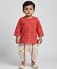 Biglilpeople Cotton Woven Full Sleeves Bandhani Printed Dhoti Kurta Set - Red
