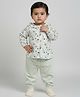 Biglilpeople Cotton Woven Full Sleeves Leafs Printed Shirt & Pants Set - Green