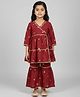 Biglilpeople Cotton Woven Three Fourth Sleeves Hearta Printed Kurta & Sharara Set - Maroon