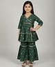 Biglilpeople Cotton Woven Three Fourth Sleeves Hearts Printed & Gota Lace Embellished Kurti Sharara Set - Green