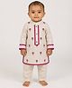 Biglilpeople Cotton Woven Full Sleeves Floral Embroidered Kurti & Pants Set - Off White