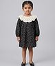 Biglilpeople Cotton Woven Full Sleeves Floral Printed & Embroidered Dress - Black