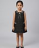 Biglilpeople Woven Sleeveless Stone Embellished Bow Applique Detailed & Checked Dress - Black